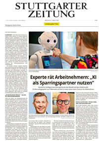 Titelseite der Stuttgarter Zeitung mit Interview von Ralph Dannhäuser und Nikolaus Reuter zu KI und Arbeitsmarkt am 12.08.2026